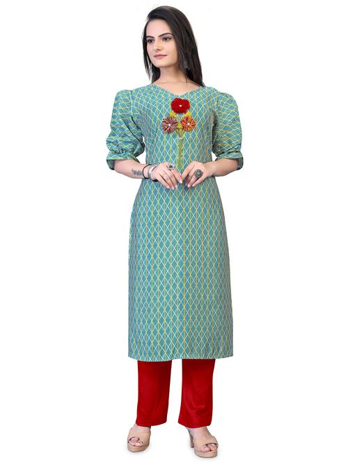 blue printed straight kurta - 18338459 -  Standard Image - 0