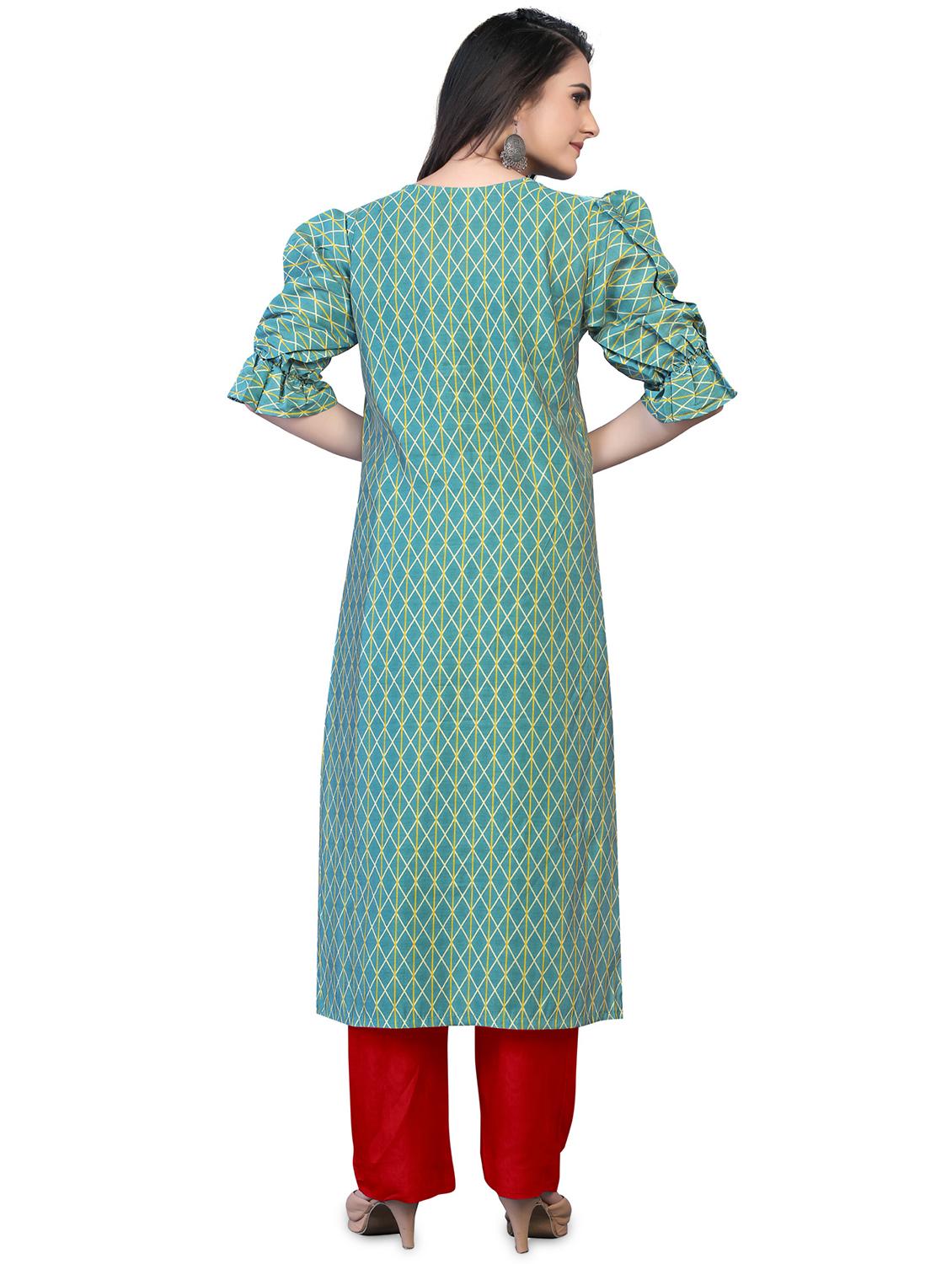 blue printed straight kurta - 18338459 - Standard Image - 2