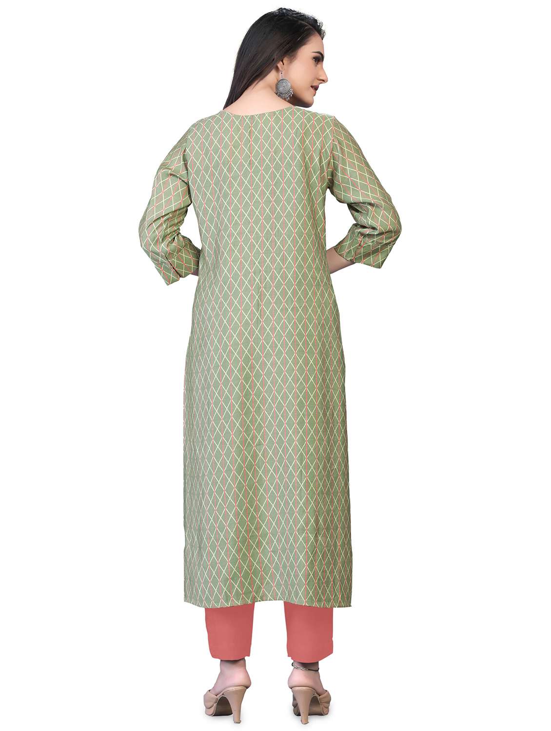 peach printed straight kurta - 18338461 -  Standard Image - 2
