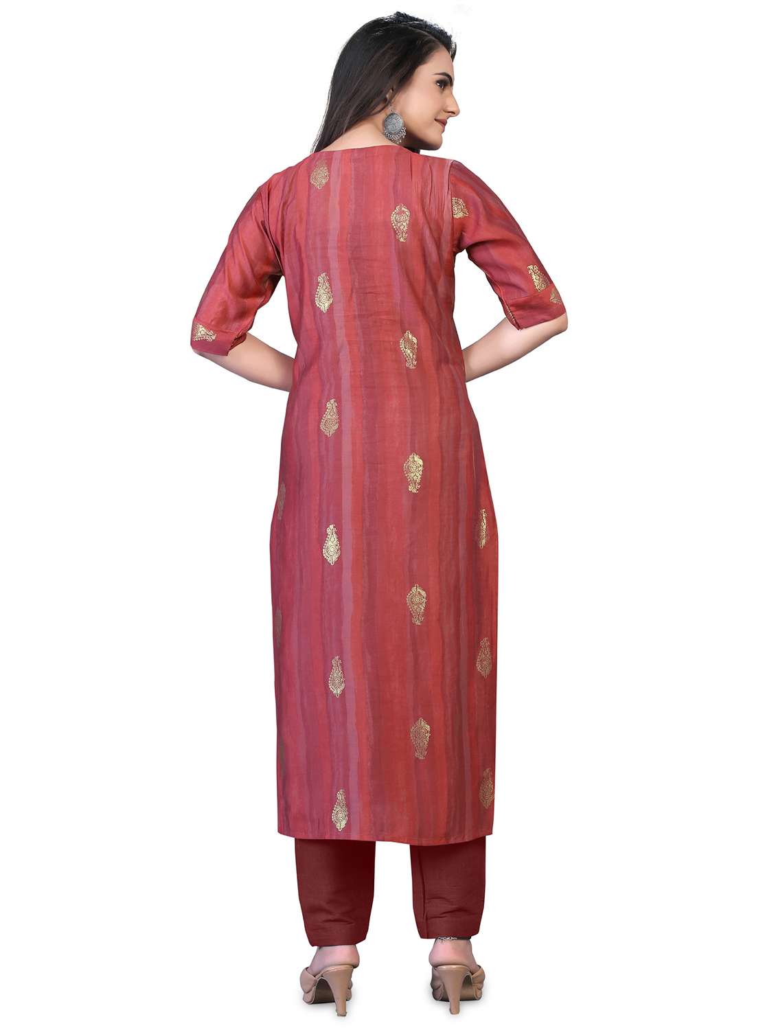 peach printed straight kurta - 18338463 -  Standard Image - 2