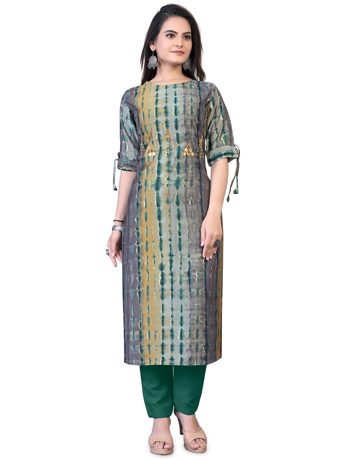 grey printed straight kurta - 18338464 - Zoom Image - 0