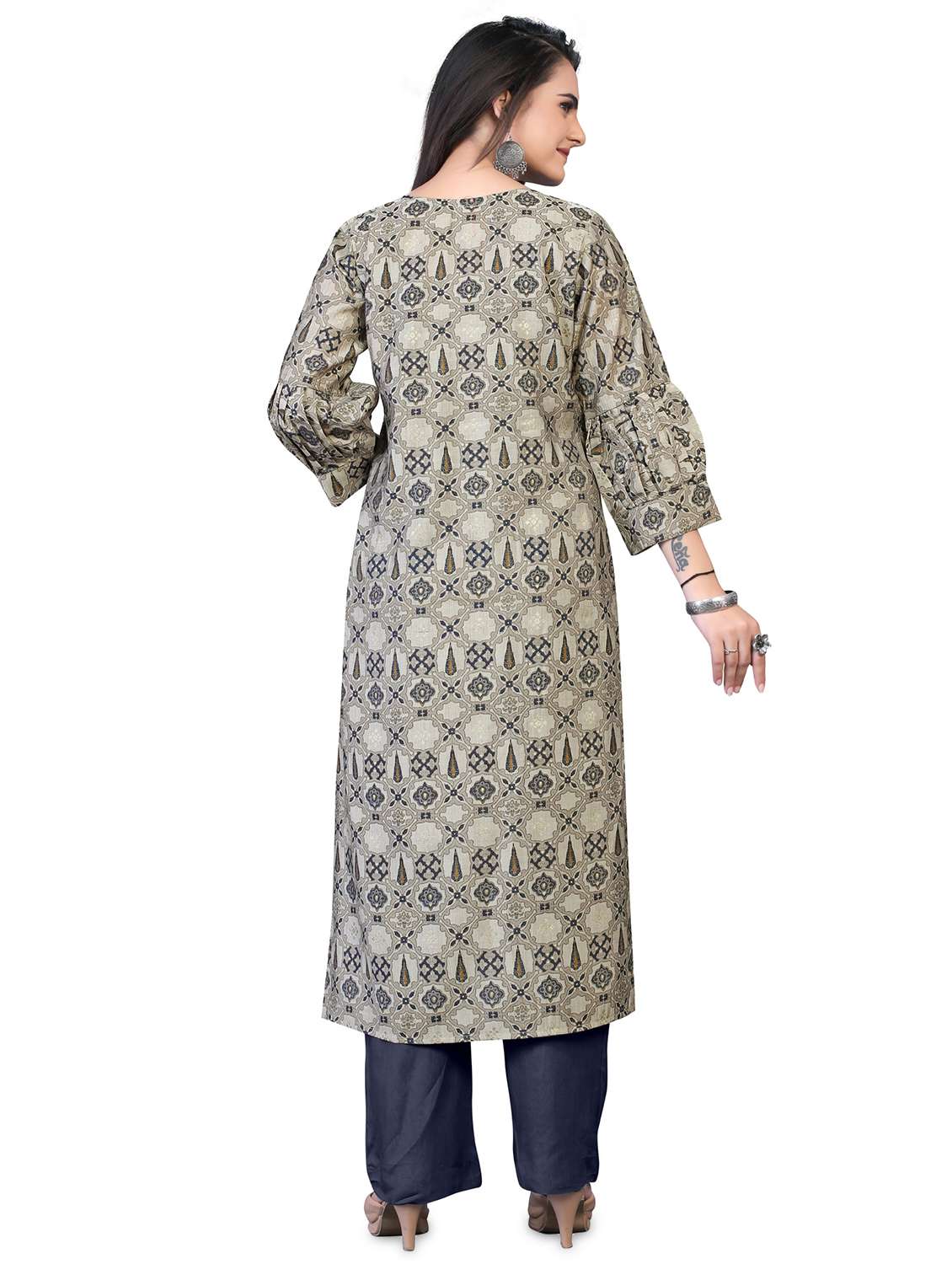 grey floral straight kurta - 18338466 -  Standard Image - 2
