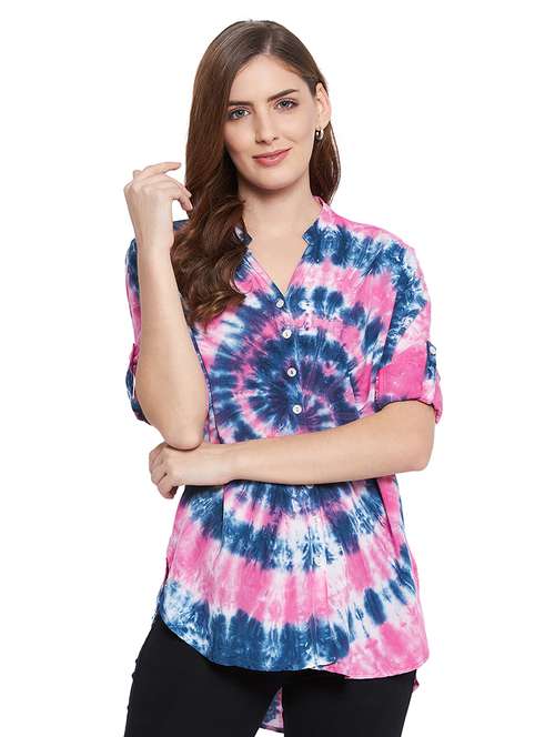 mandarin neck printed shirt - 18338524 -  Standard Image - 0