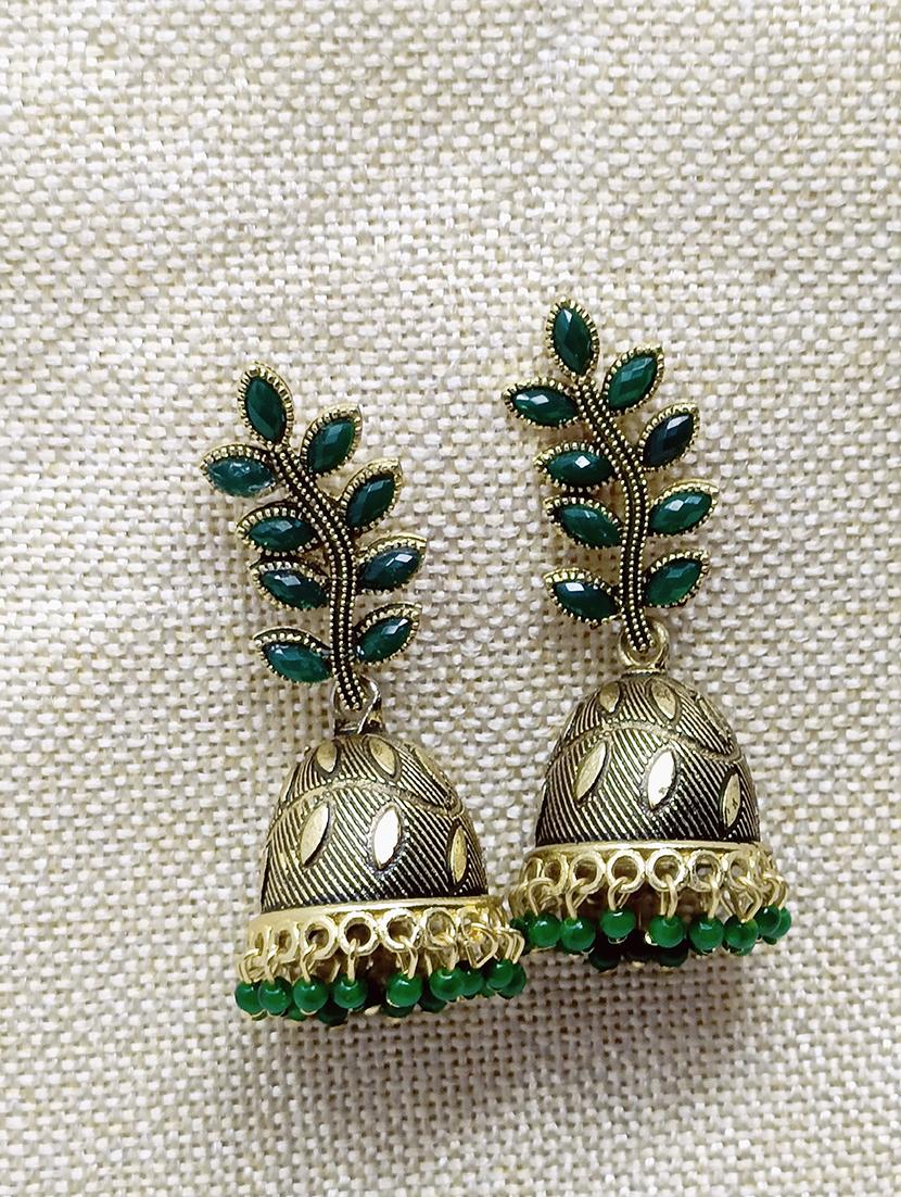 green brass jhumka earring - 18338971 -  Zoom Image - 0