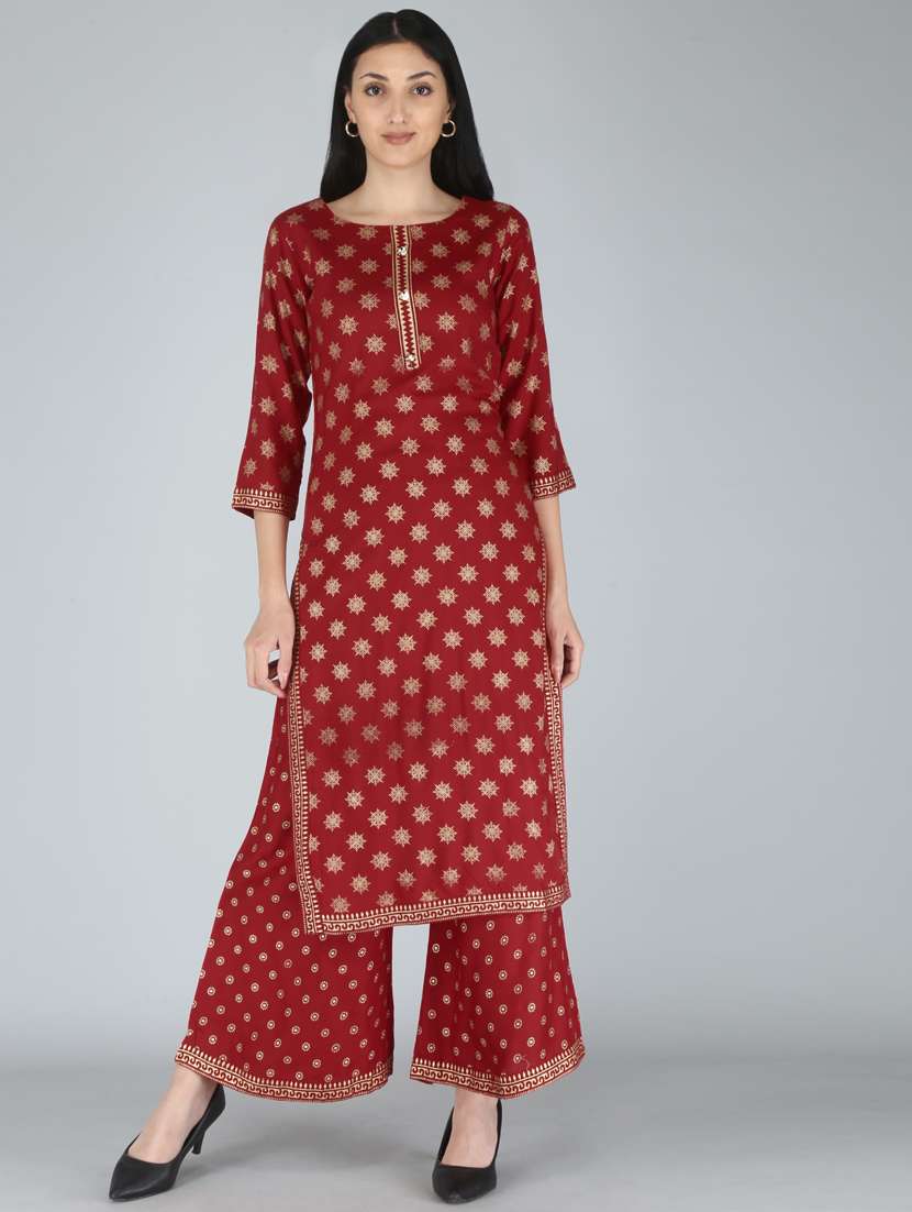 gold print kurta palazzo set