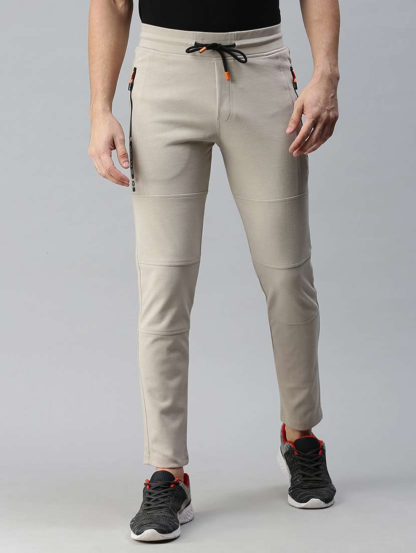 beige solid full length track pant