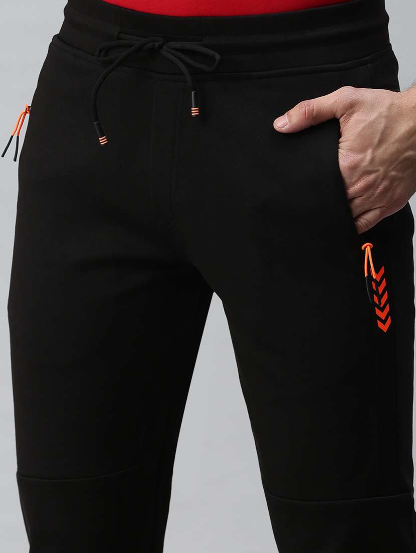 Black Solid Full Length Track Pant