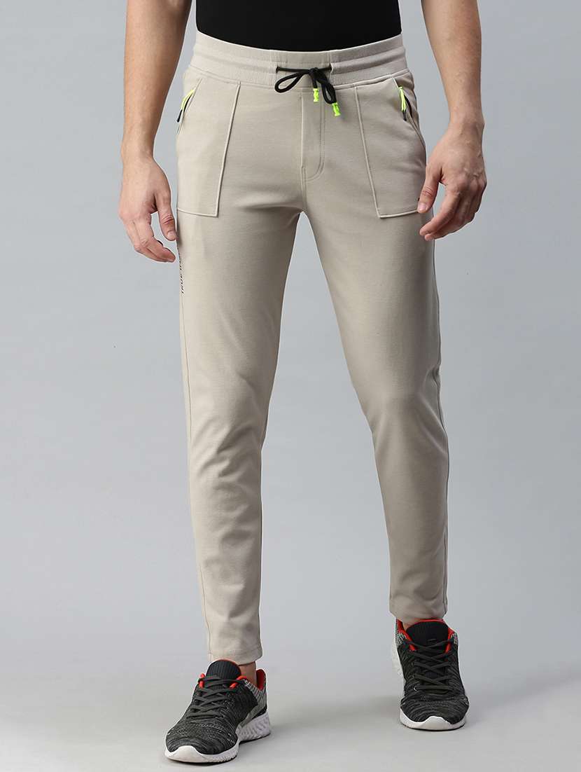 beige solid full length track pant