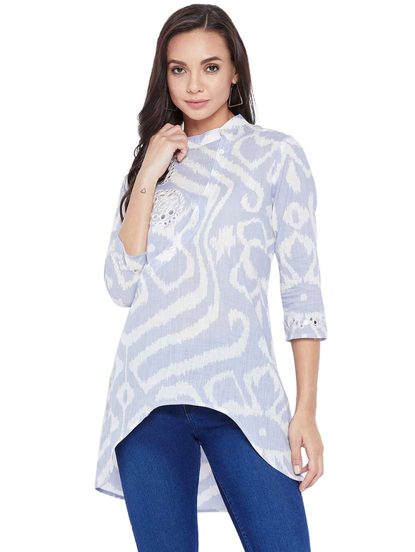 mandarin neck printed a-line tunic