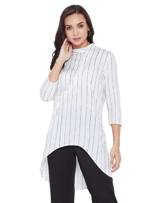 mandarin neck striped a-line tunic - 18340041 - Standard Image - 0