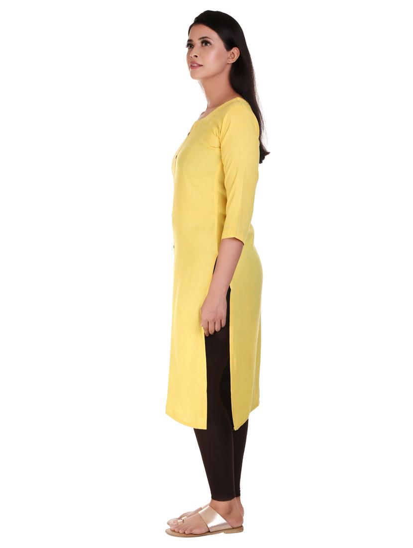 yellow solid straight kurta - 18340906 - Standard Image - 2