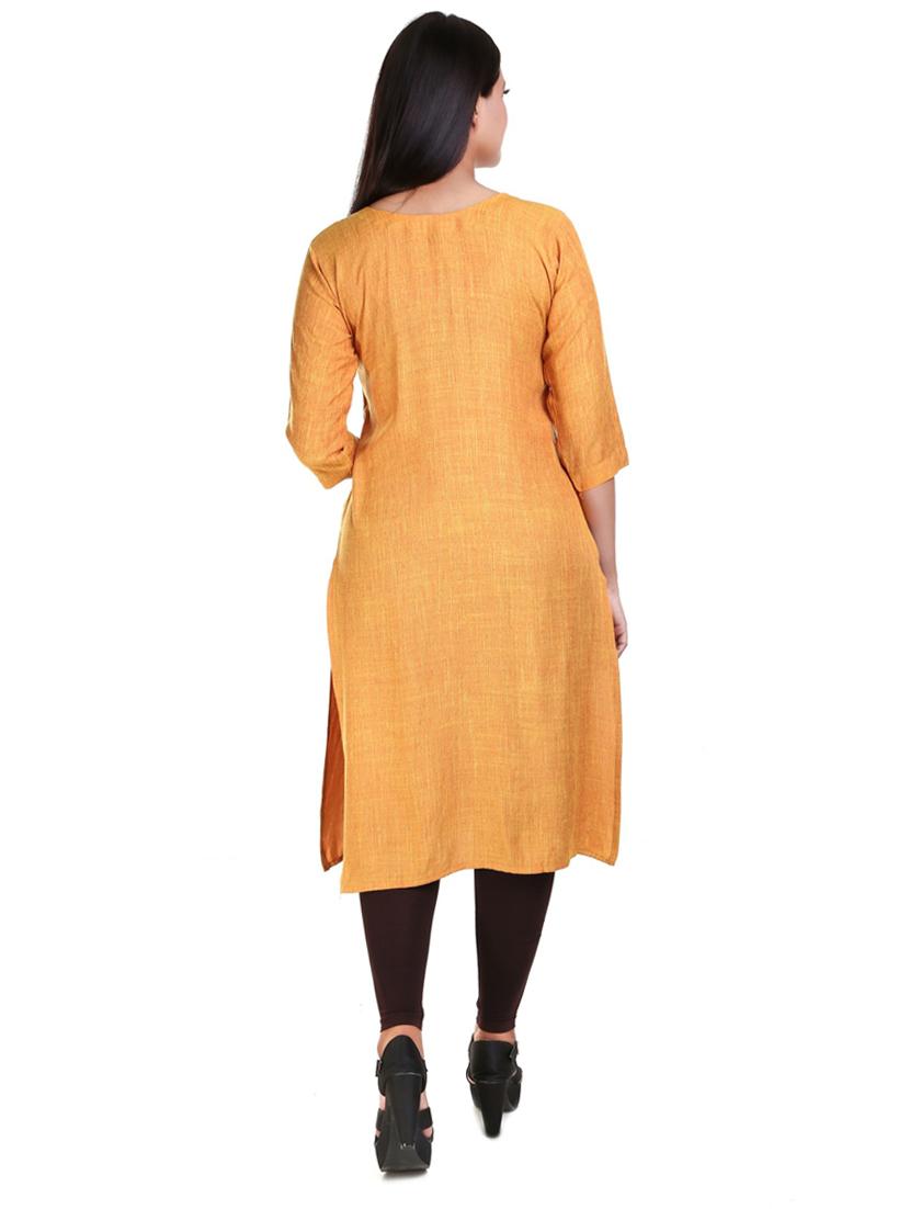 orange solid straight kurta - 18340910 - Standard Image - 2