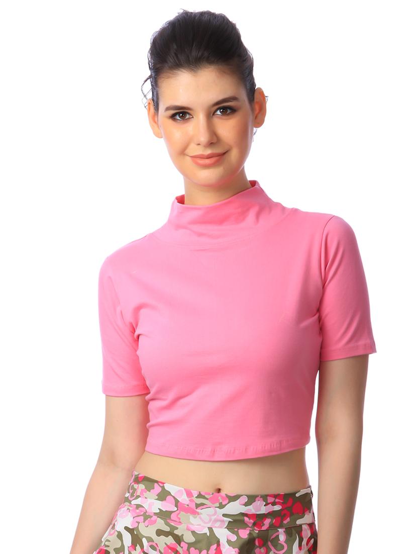 mock neck solid crop top - 18341261 -  Zoom Image - 0