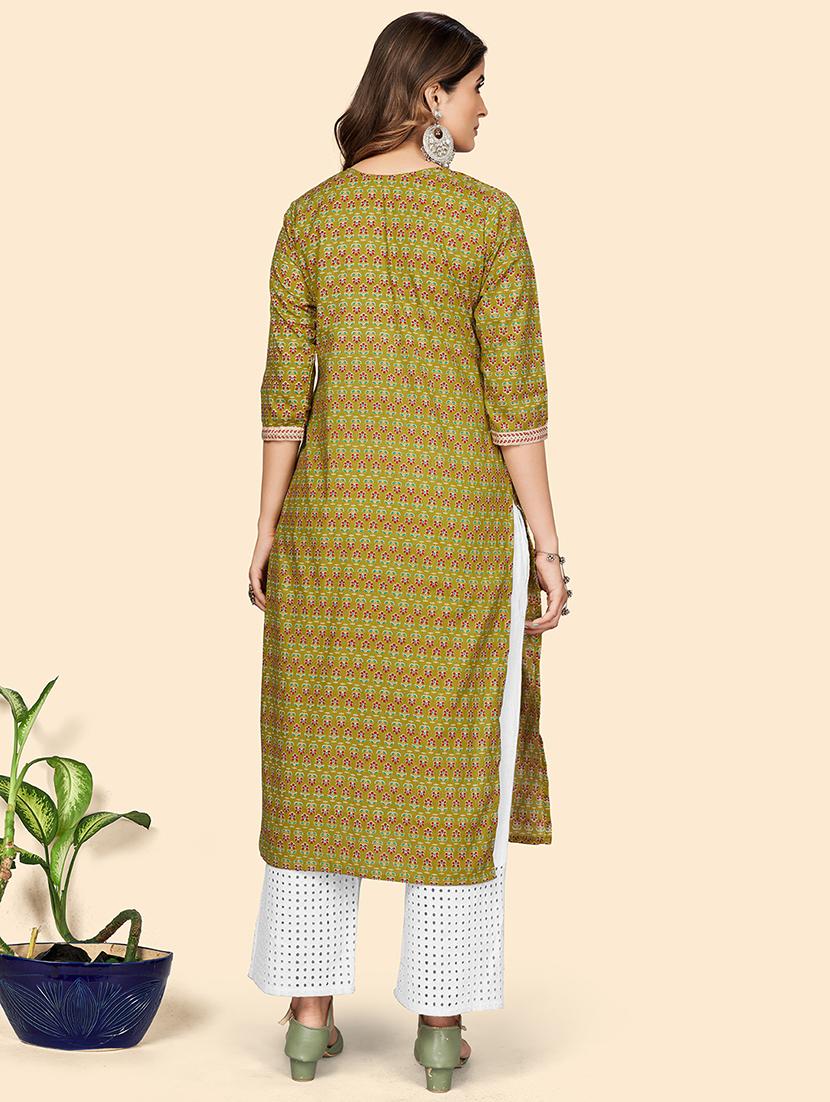 green printed straight kurta - 18341761 - Standard Image - 2