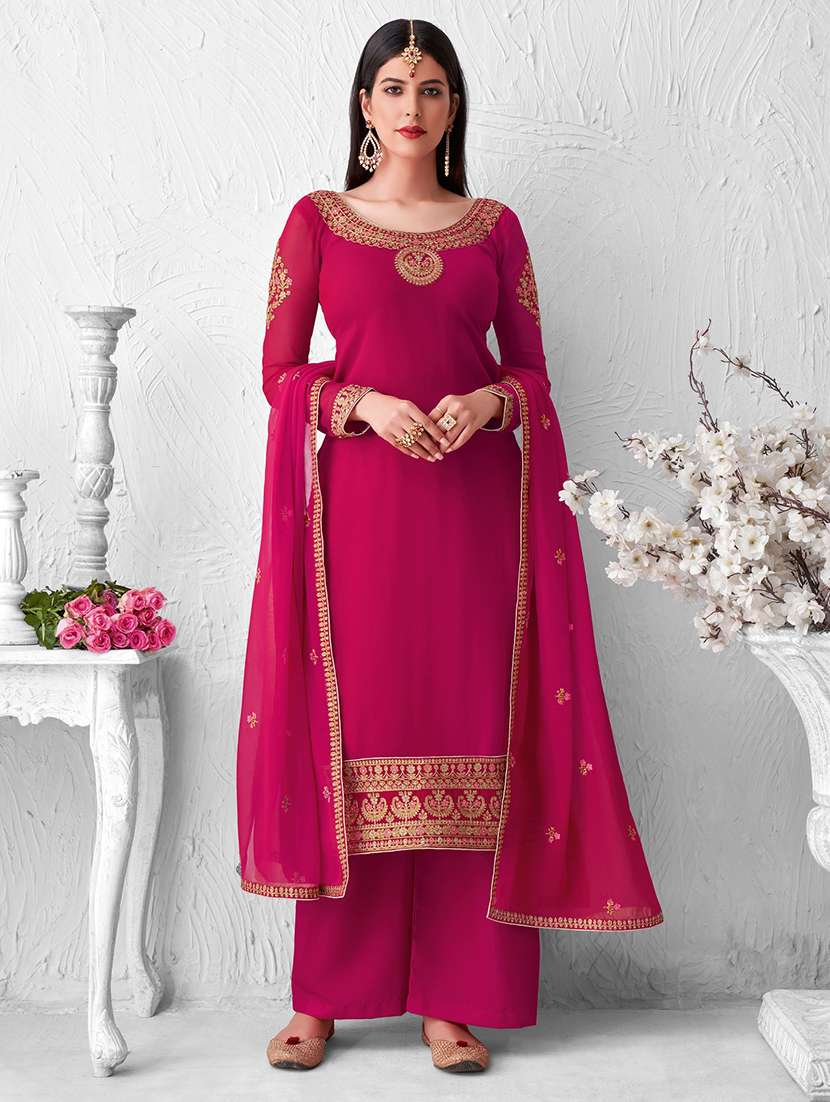 embroidered semi-stitched palazzo suit set