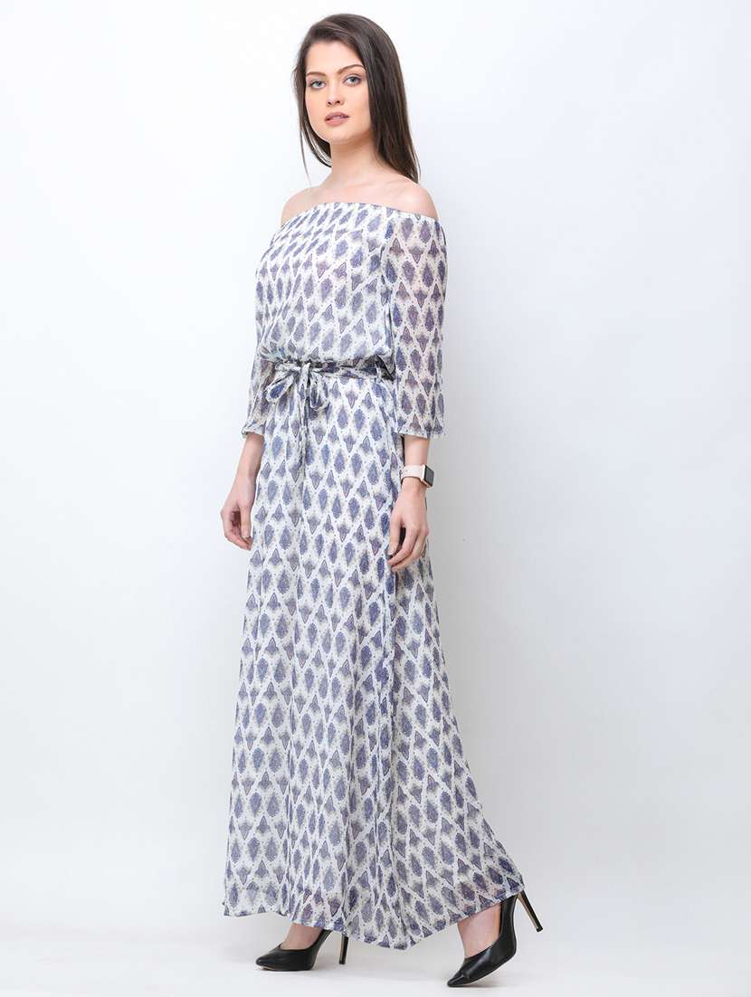 women tie front printed off shoulder dress - 18341969 -  Standard Image - 2