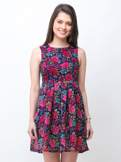 round neck floral fit & flare dress - 18341972 - Standard Image - 0