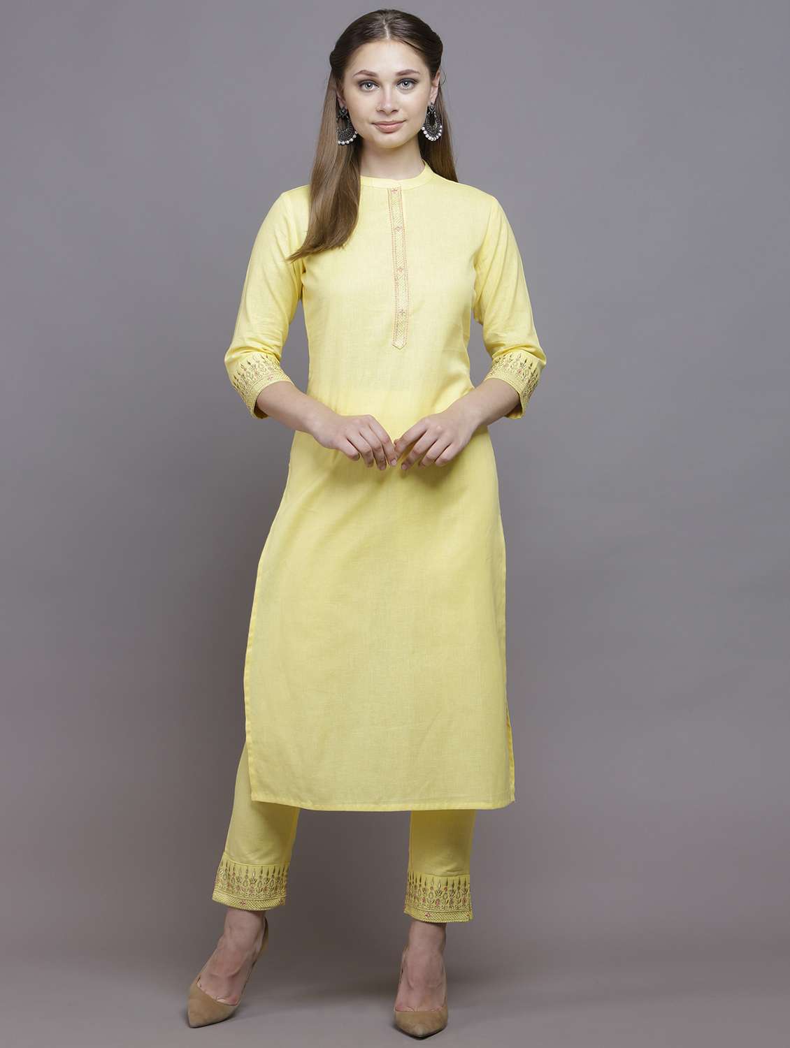 yellow cotton kurta pant  set