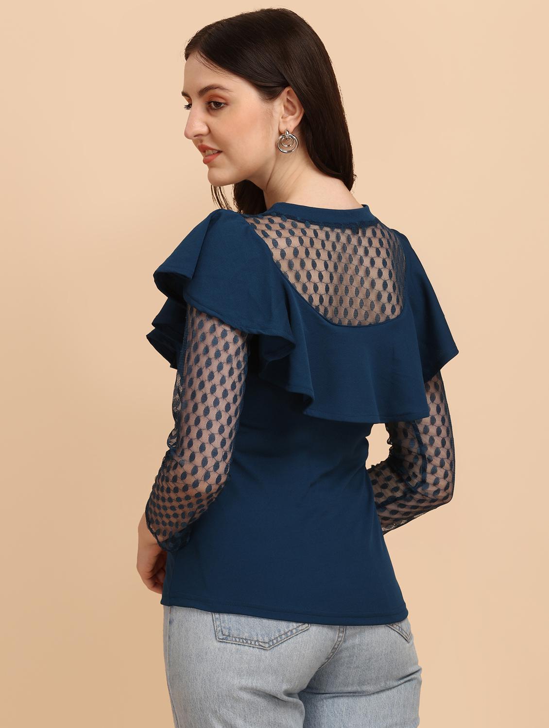 long-sleeved frilled and laced a line top - 18342043 - Standard Image - 2