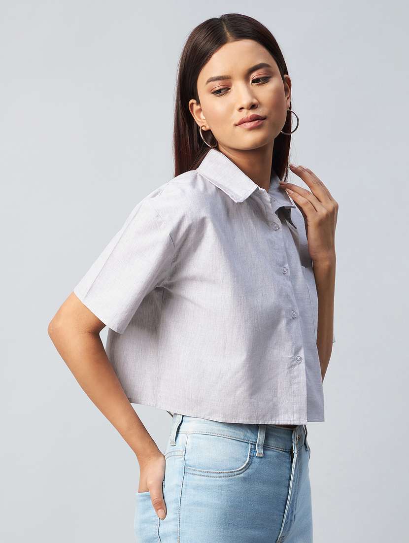 boxy solid crop shirt - 18342567 -  Standard Image - 2