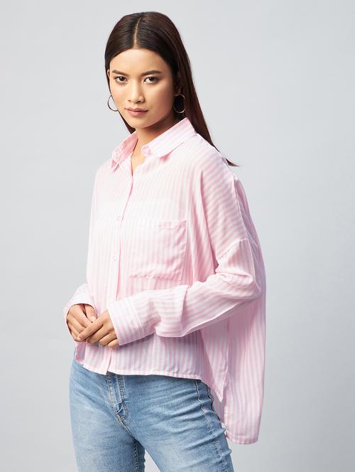 curved hem striped shirt - 18342574 - Standard Image - 0