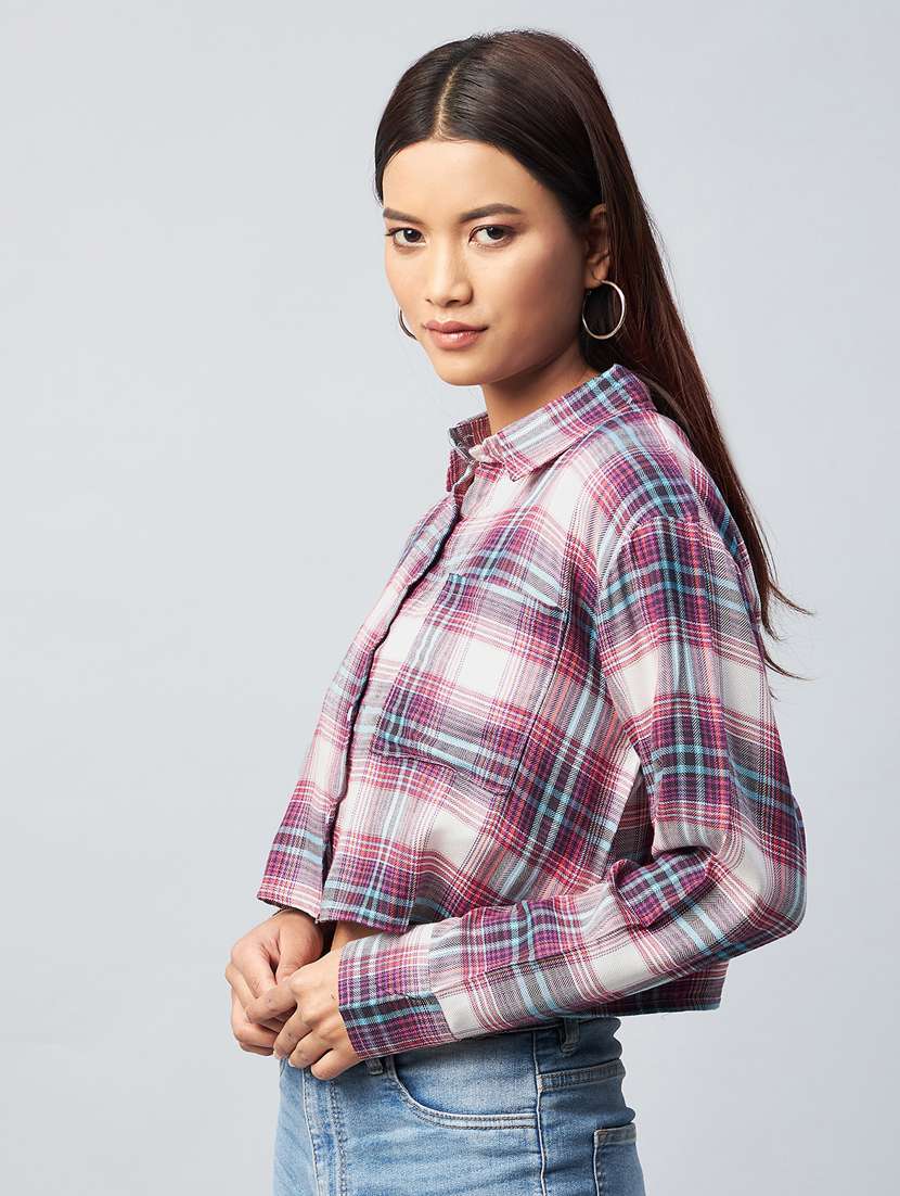 long sleeved checkered crop shirt