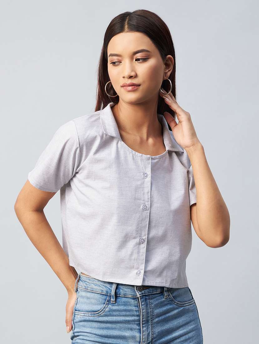 short sleeved solid crop shirt