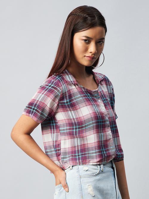 short sleeved checkered crop shirt - 18342588 - Standard Image - 0