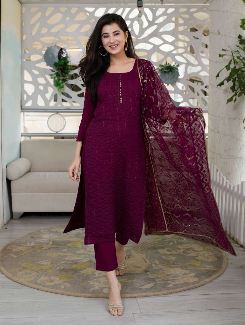 kaantha work semi-stitched straight pant suit set 