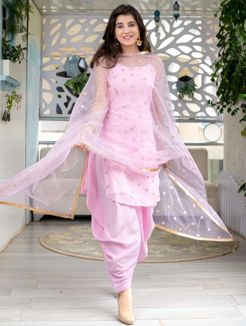 sequin work semi-stitched salwar suit set
