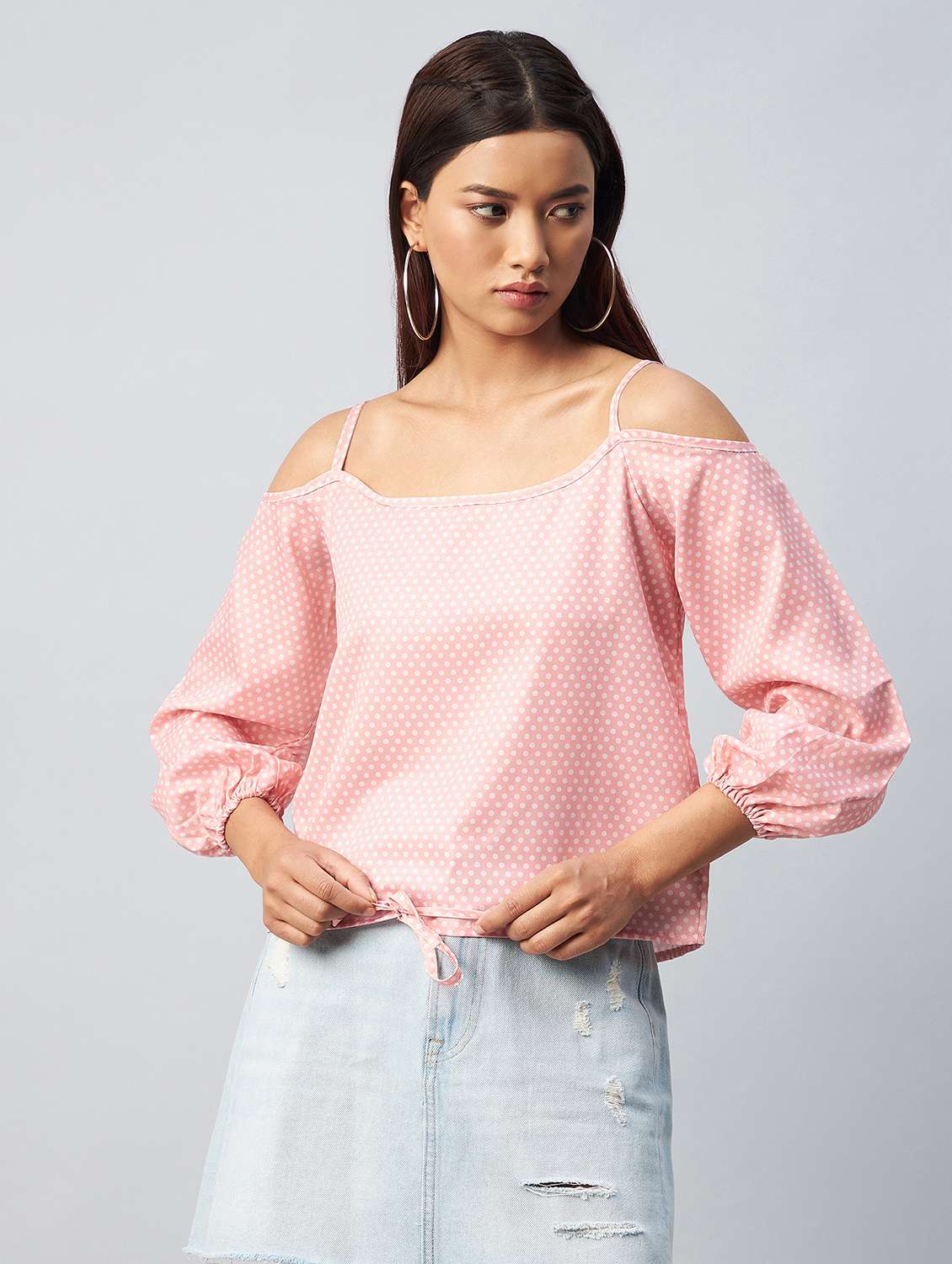 women pink printed round neck top