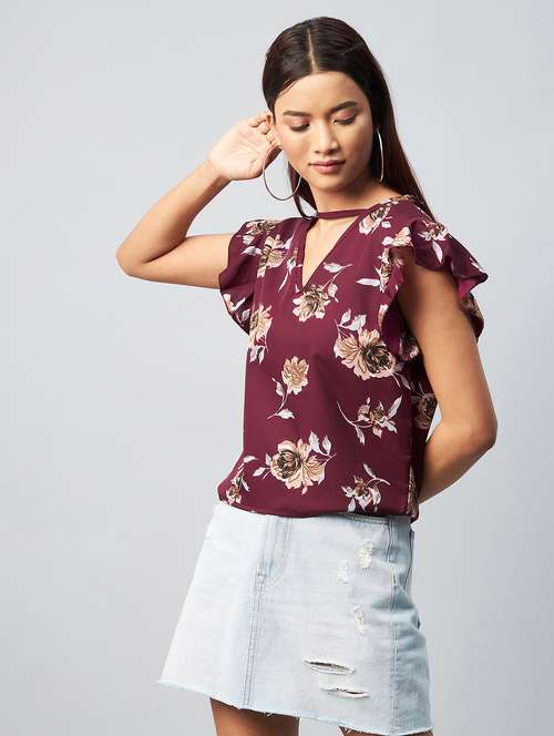 women's ruffle v neck top - 18343422 -  Standard Image - 0