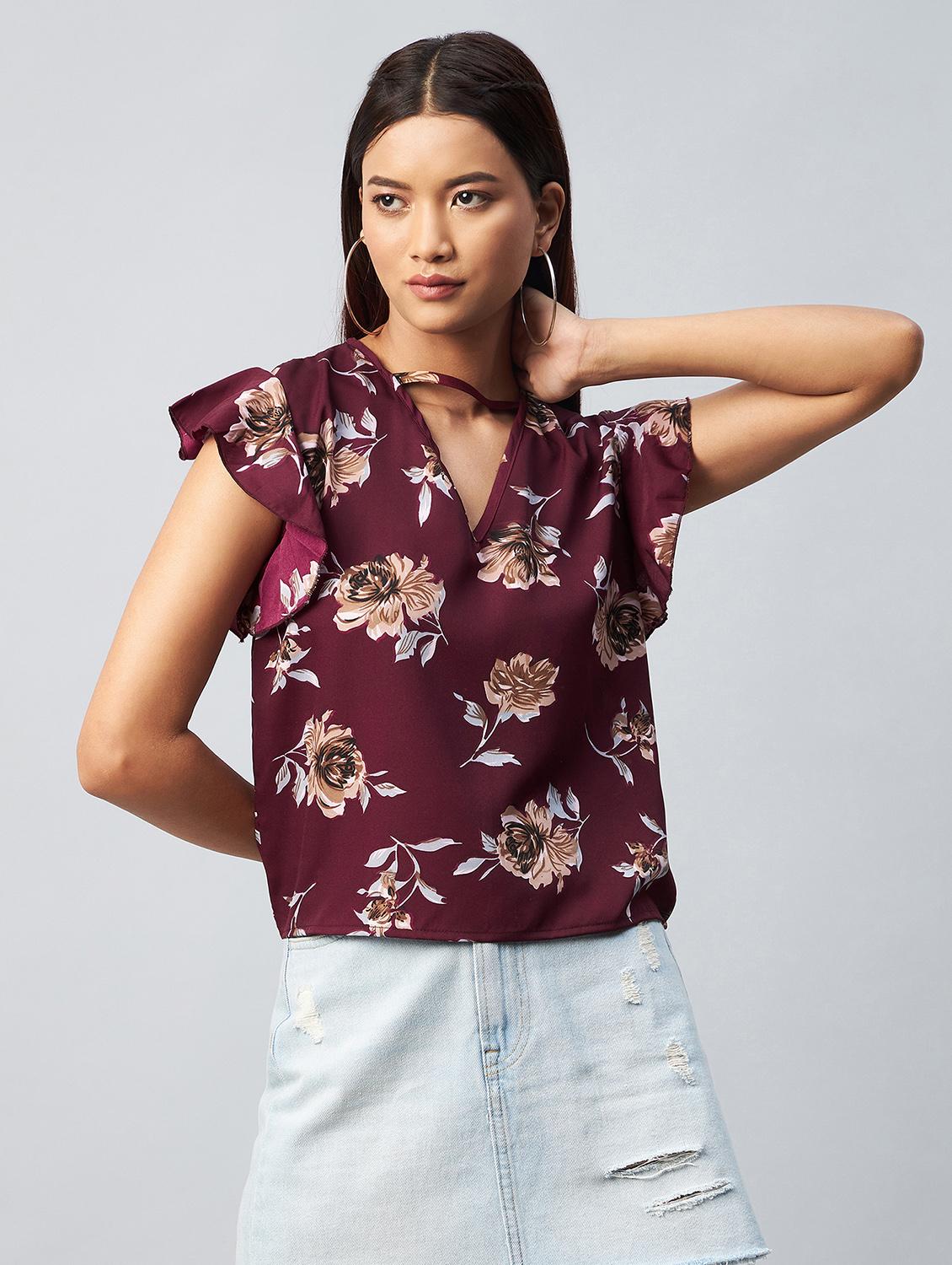 women's ruffle v neck top - 18343422 - Standard Image - 2