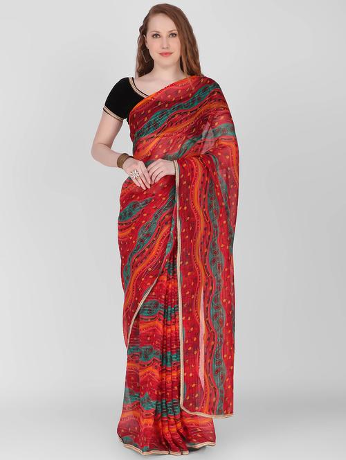 red chiffon printed saree - 18344539 -  Standard Image - 0