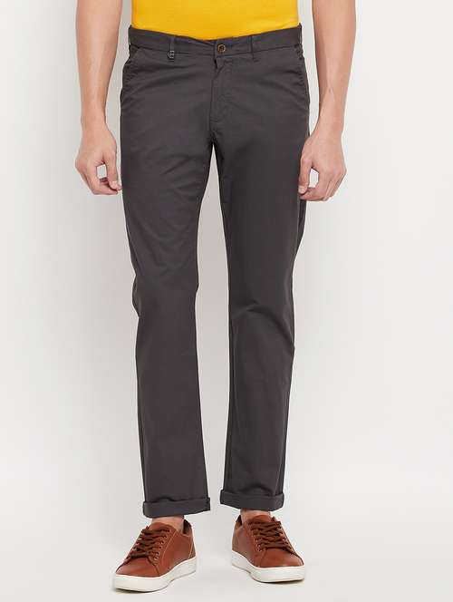grey solid casual trouser - 18344679 -  Standard Image - 0