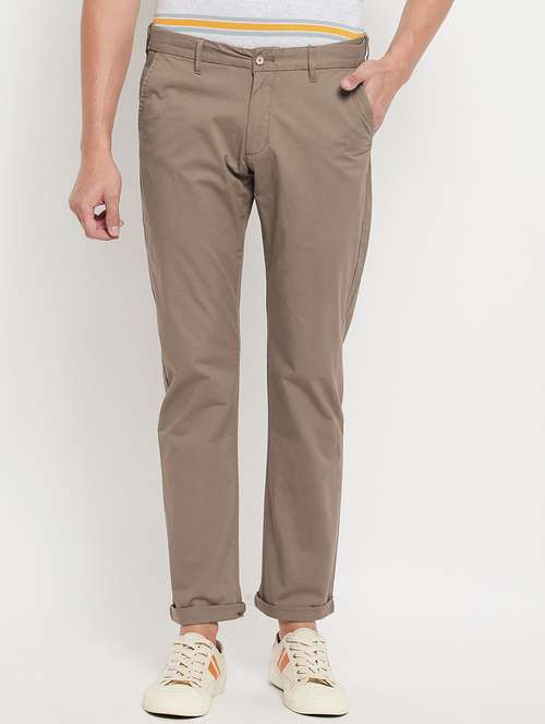 beige solid casual trouser - 18344680 -  Standard Image - 0