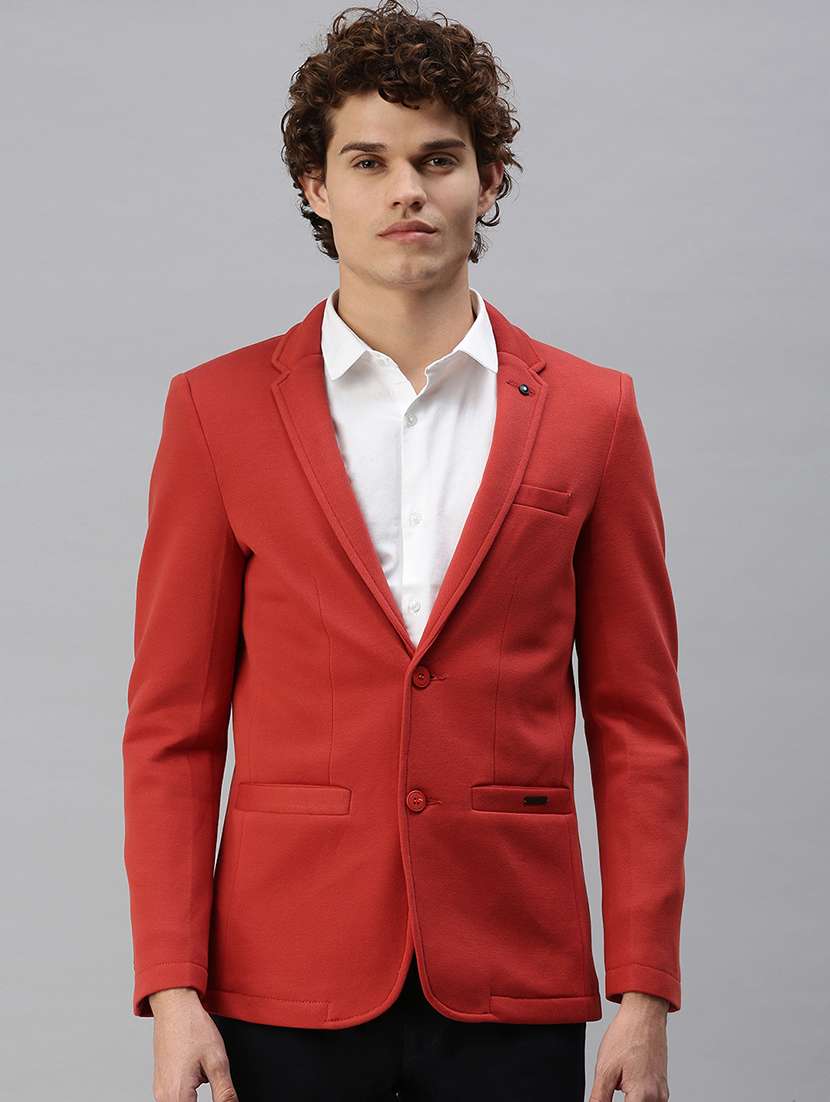 red solid casual blazer
