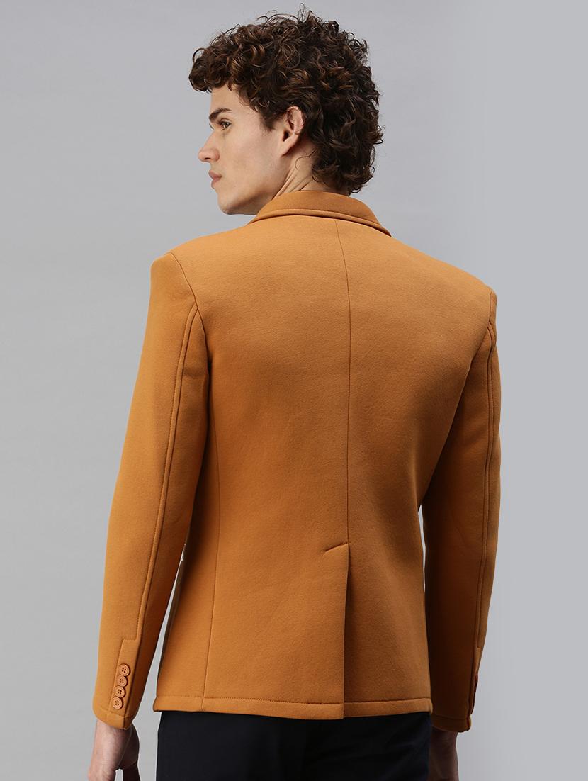 orange solid casual blazer - 18344825 - Standard Image - 2