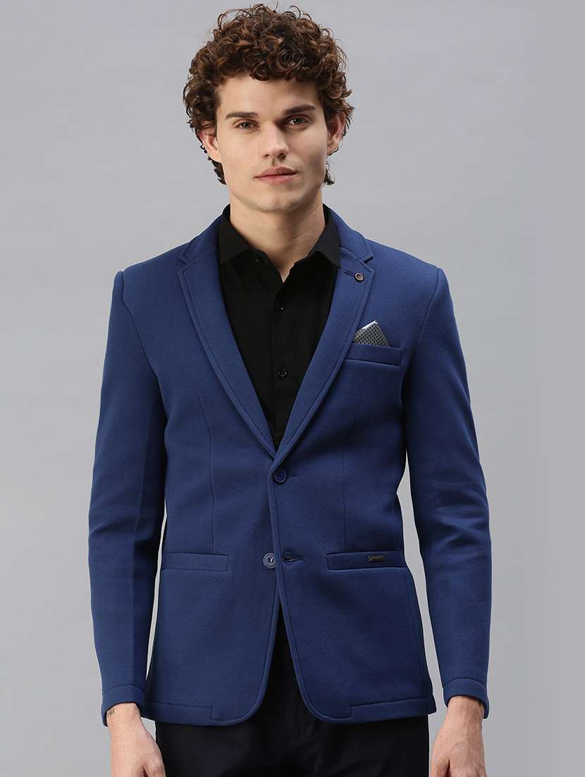 blue solid casual blazer