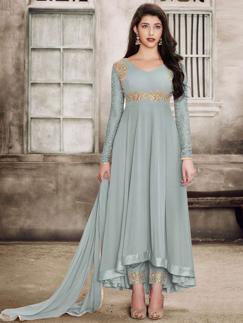embroidered semi-stitched suit set