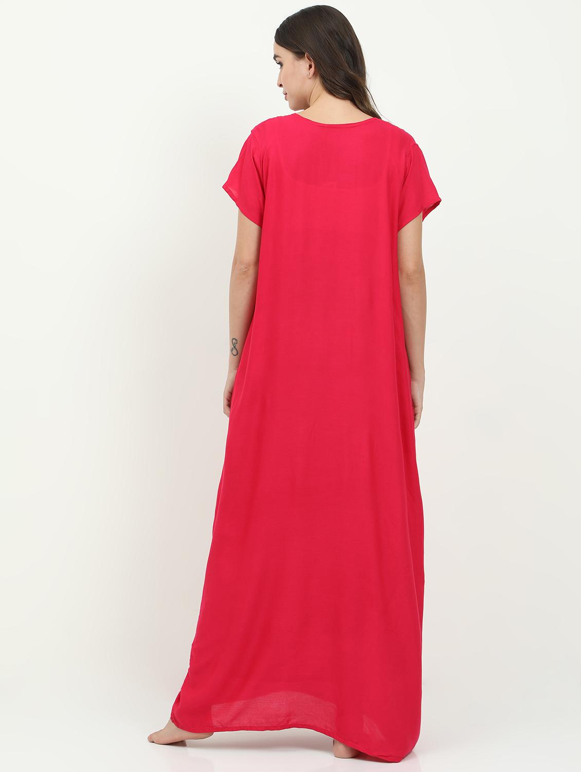 round neck embroidered detail nighty - 18345144 - Standard Image - 2