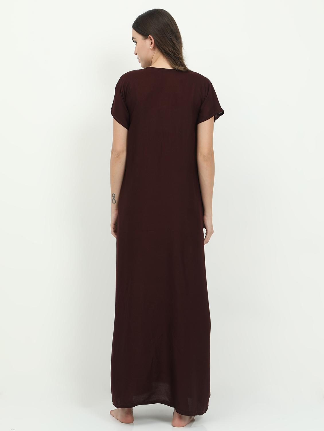 round neck embroidered detail nighty - 18345161 - Standard Image - 2