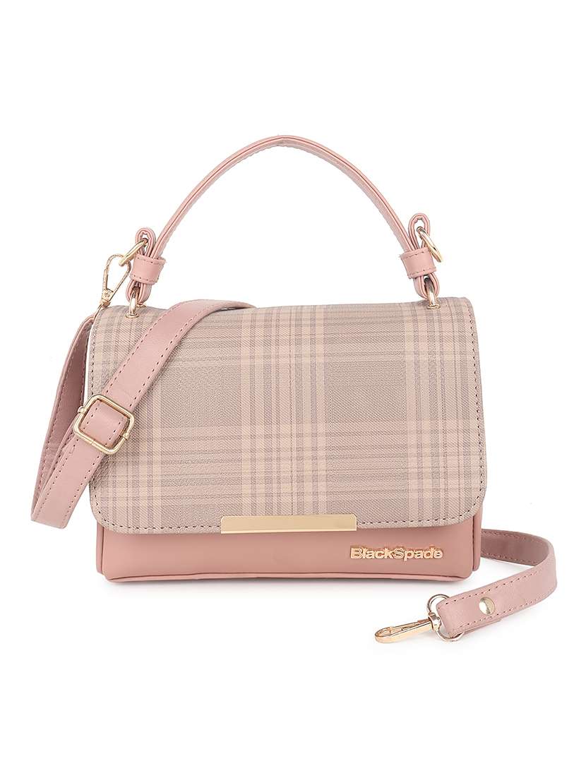 peach checked regular sling bag