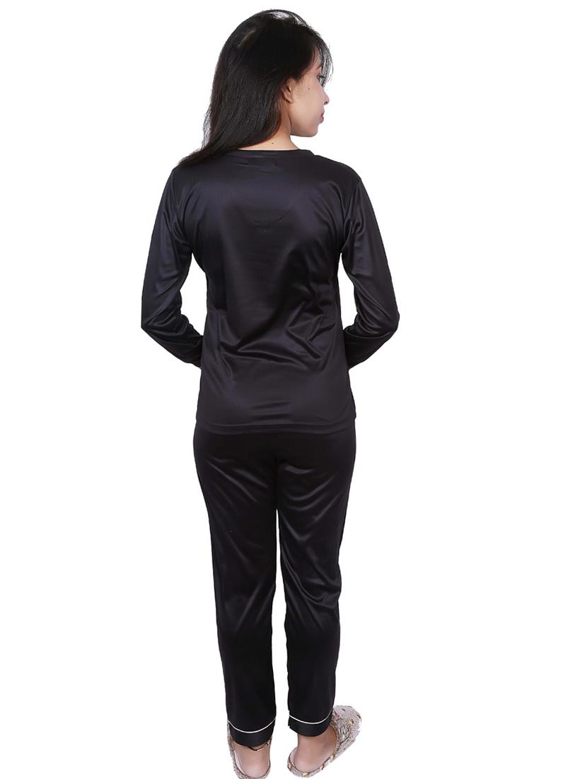 black solid nightwear pajama set - 18345285 - Standard Image - 2