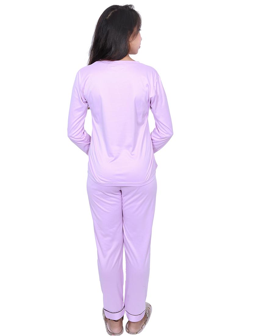 lavender solid nightwear pajama set - 18345286 - Standard Image - 2