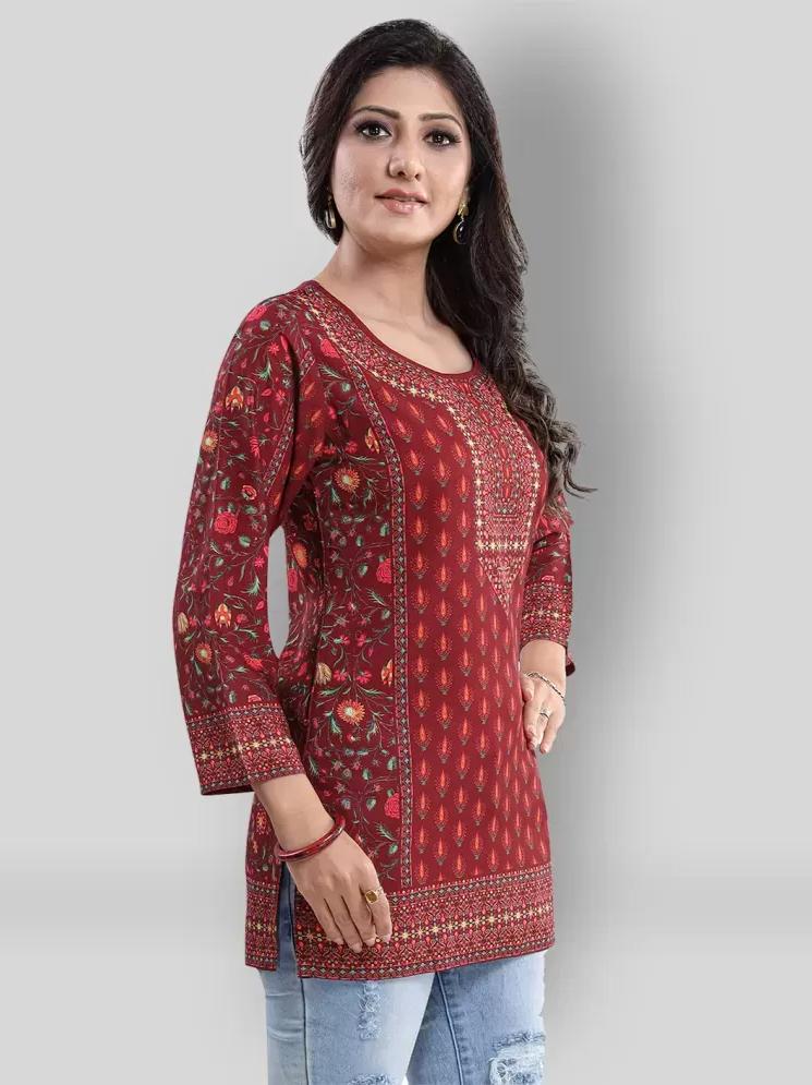ladies cotton printed short kurti red - 18345533 - Standard Image - 2