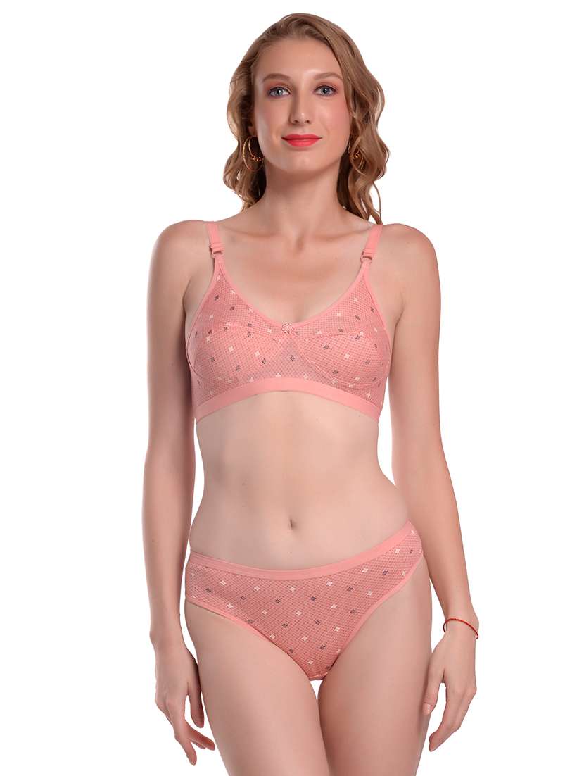 peach printed bra and panty set