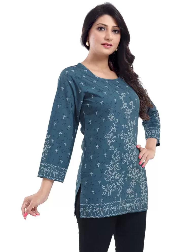 ladies cotton printed short kurti blue - 18345552 - Standard Image - 2