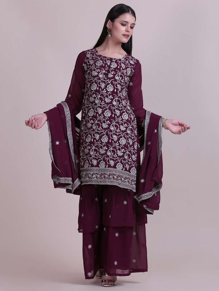 embroidered unstitched sharara suit set - 18345912 - Zoom Image - 0
