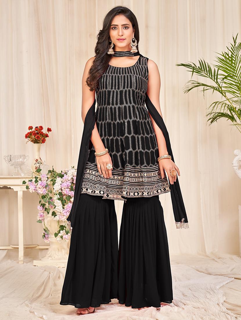 embroidered unstitched sharara suit set